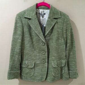 ANN TAYLOR Modern Tweed Green Lined Blazer Jacket Women 2 Vintage 80s 90s New